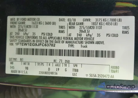 2018 Ford F-150 Platinum from USA, damaged, VIN 1FTEW1EG9JFC63702